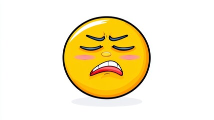 Fototapeta premium Pixelated yellow emoticon, displaying an expression of displeasure. The emoticon has a round shape, with a pixelated style and a yellow color