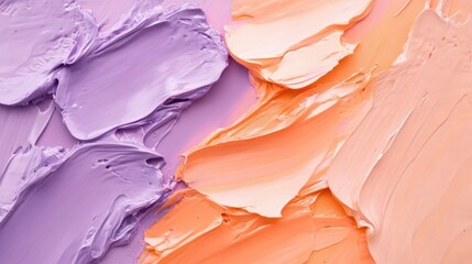 Peach and lavender abstract painting with layered textures, giving a soft dreamy aesthetic, pastel tones blending harmoniously.