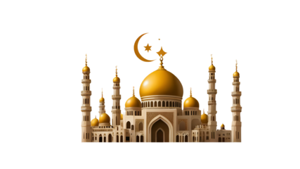 Islamic Mosque with Green Dome and Minaret – Transparent PNG, High-Quality Islamic Architecture