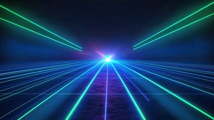 Glowing green blue neon laser lines abstract background. Futuristic hi-tech vector design.