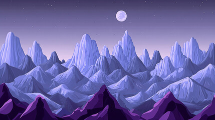Nighttime purple mountain range, moonlit, game background