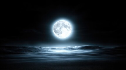 Full moon over misty landscape at night, perfect for fantasy backgrounds