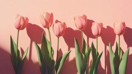 Pink Tulips Floral Arrangement on Pink Background