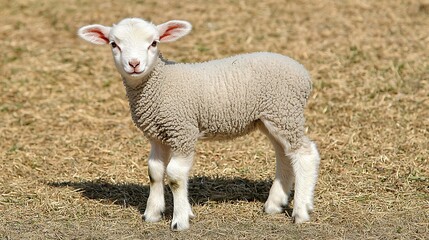 Fototapeta premium Lamb standing in a patch of tall grass with a backdrop of rolling hills