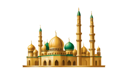 Islamic Mosque with Green Dome and Minaret – Transparent PNG, High-Quality Islamic Architecture