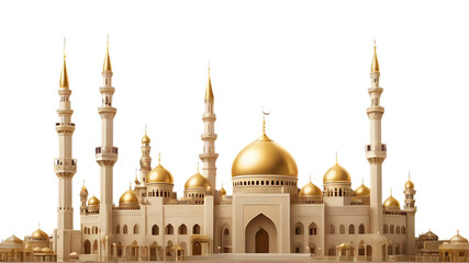 Obraz premium Grand Mosque with Golden Domes and Minarets Isolated on White Background