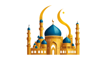 Islamic Mosque with Green Dome and Minaret – Transparent PNG, High-Quality Islamic Architecture