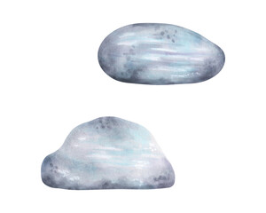 Sea rock. Pebbles for ocean design. Watercolor and marker illustration. Rock clipart for landscape design and nature scenes. Hand drawn isolated art. Geological minerals drawing. Road construction