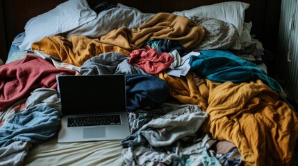 Messy Bed with Laptop - A Relaxed Home Scene