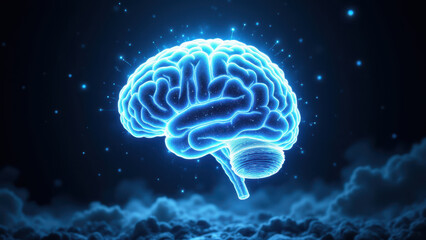 A 3D animated representation of an artificial intelligence or human brain with a futuristic background.