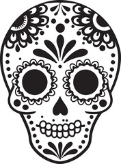 Elegant Black Sugar Skull Silhouette with Floral Elements for Dia de los Muertos vector Silhouette isolated with white background