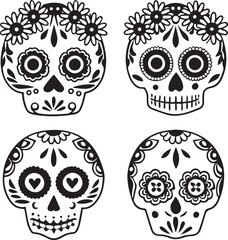 Día de los Muertos: Vibrant Mexican Sugar Skull Vector Collection on White
