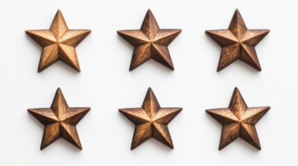 Obraz premium Christmas composition. Wooden decorations, stars on white background. Christmas, winter, new year concept. Flat lay, top view, copy space.