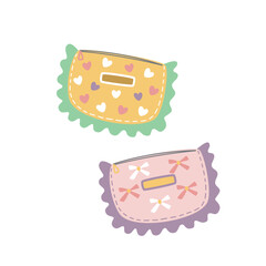 Frill tote bag with flowers and hearts. Tote bag. Bag with daisy elements. Vector illustration