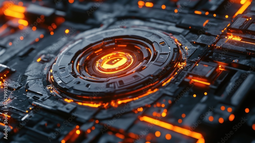 Poster cybersecurity ai concept with a futuristic digital shield and data encryption.