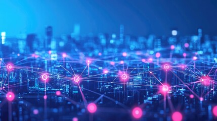 Obraz premium Cyberpunk-inspired AI-powered cityscape with holographic interfaces.