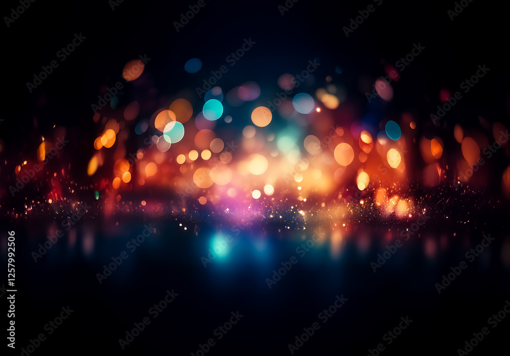 Leinwandbilder Abstract bokeh lights create a vibrant and festive atmosphere.  Blurred colorful orbs glow against a dark backdrop, evoking a sense of celebration and magic.
