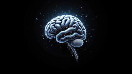 Fototapeta premium A futuristic illustration of an artificial brain with intricate neural connections set against a dark background.
