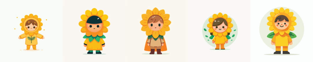 vector of little boy wearing sunflower costume