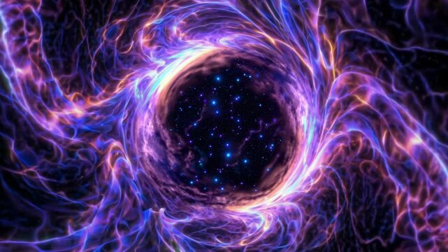 a cosmic eye appearing through swirling nebula clouds, with stars subtly shimmering in the vast universe