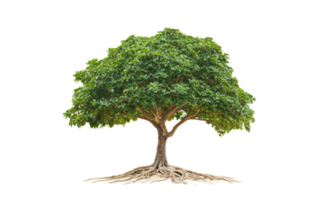 Lone fig tree with sprawling roots stretching isolated on white or transparent, PNG