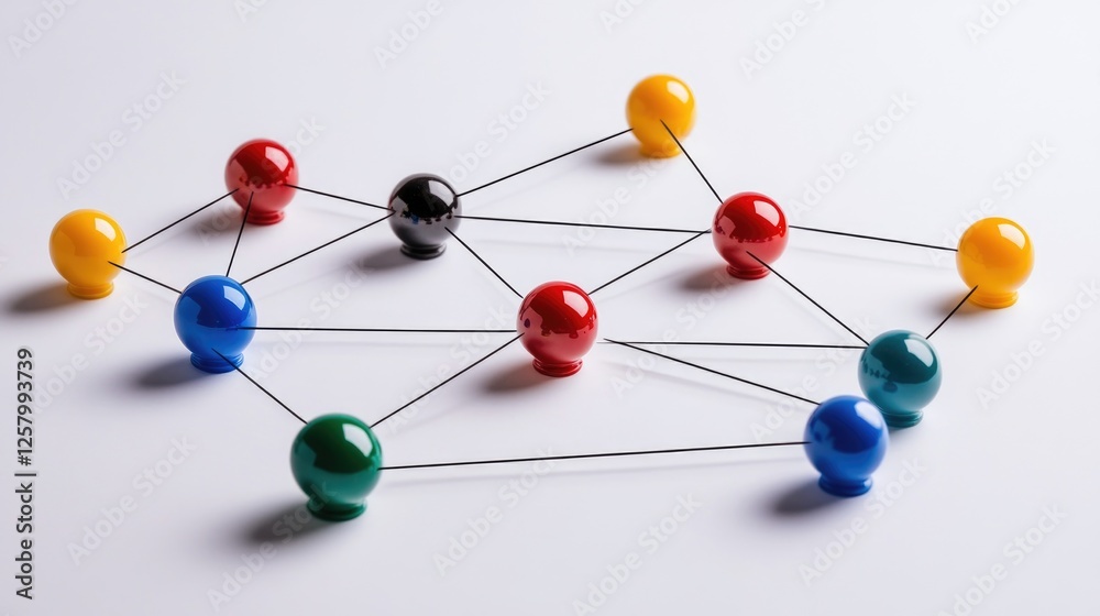 Poster global business networking strategy visualized with connected nodes and graphs.