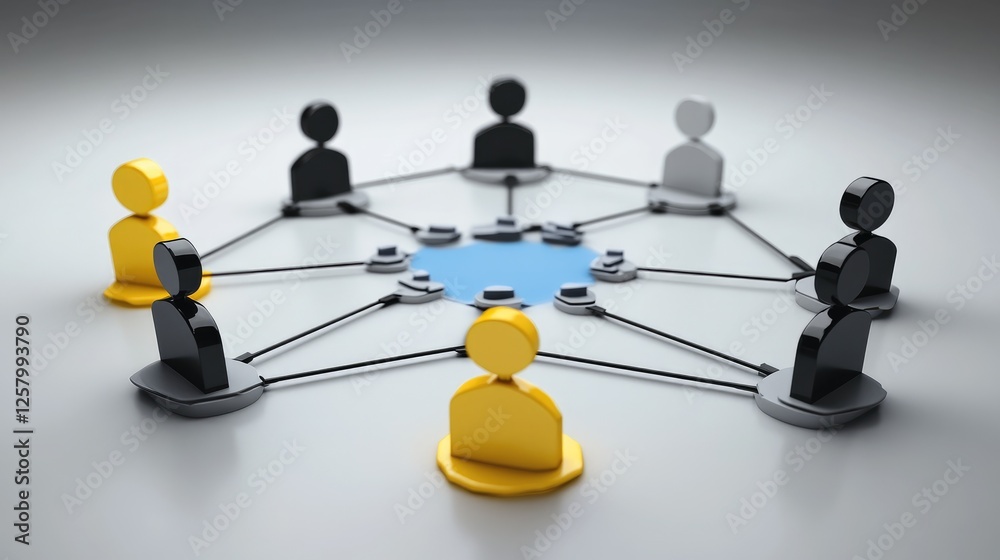 Poster global business networking strategy visualized with connected nodes and graphs.