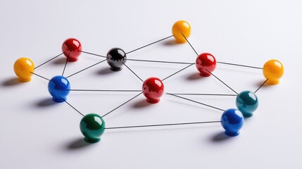 Fototapeta premium Global business networking strategy visualized with connected nodes and graphs.