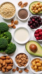 Varied selection of nutritious plant-based foods and fibers for preparing healthy meals Vegan Fiber Rich