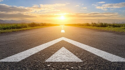 Long empty runway with guiding arrows pointing straight ahead.