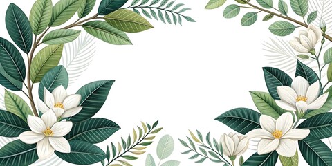 Floral Frame with Leaves and Flowers in a Nature-Inspired Design