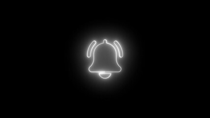 Neon line White color  bell icon animation on background. Mobile app notice, new message notification, reminder bell, alarm, sound alert and subscription notification