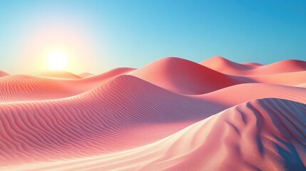 Serene sunset over undulating pink sand dunes, showcasing nature's beauty and tranquility