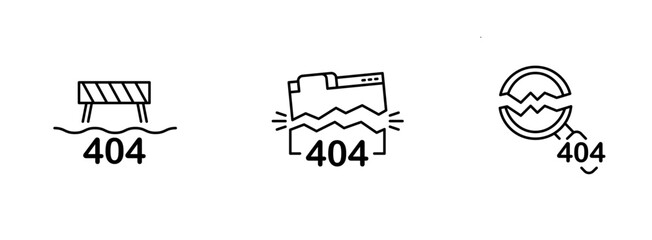 Set of 404 Error icon, Page not found or Disconnect, Internet Connection Problem Symbol Outline icon, Editable Stroke