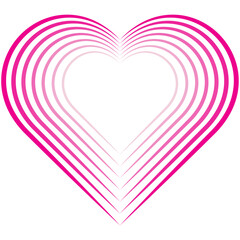 Geometric rendering of a pink heart design, featuring concentric outlines in varying shades of pink. Elegant and modern vector illustration on isolated background.