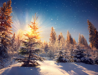 Fototapeta premium Generated image 冬の空と太陽