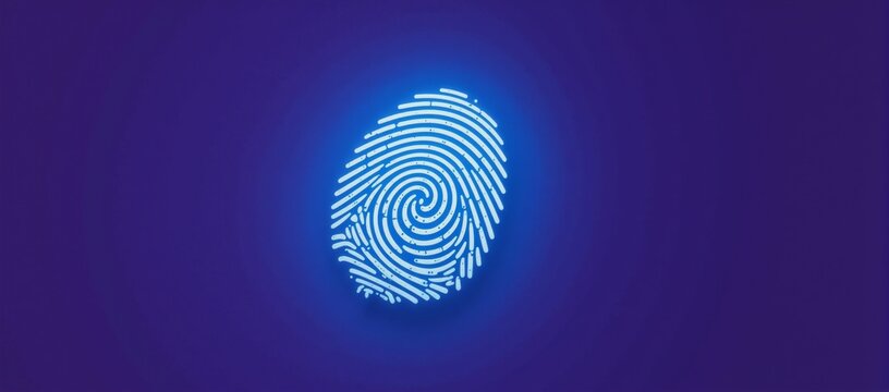 Blue fingerprint on purplish backdrop signifying digital security  biometrics