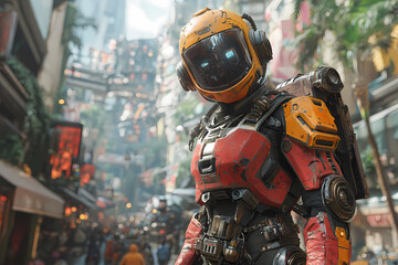 A dystopian cityscape with towering smoke-spewing factories, rusty mechanized creatures, and copper gears.