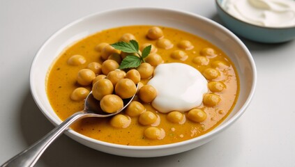 Plant-Based Chickpea Curry with Vegan Yogurt Side Delicious and Healthy Indian Cuisine