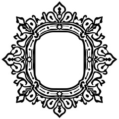 Ornate black & white frame design, intricate details with symmetrical structure, stylized decorative elements, classic style.