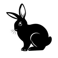 Black silhouette of a rabbit in profile, showcasing minimalist style and white background.