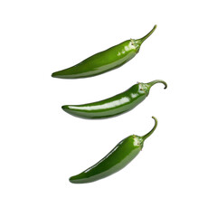 Fresh green jalapeno peppers, white isolated background