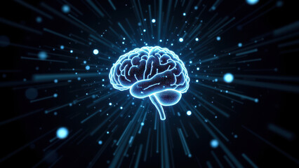 A futuristic illustration of an artificial intelligence or advanced brain with a cosmic backdrop.