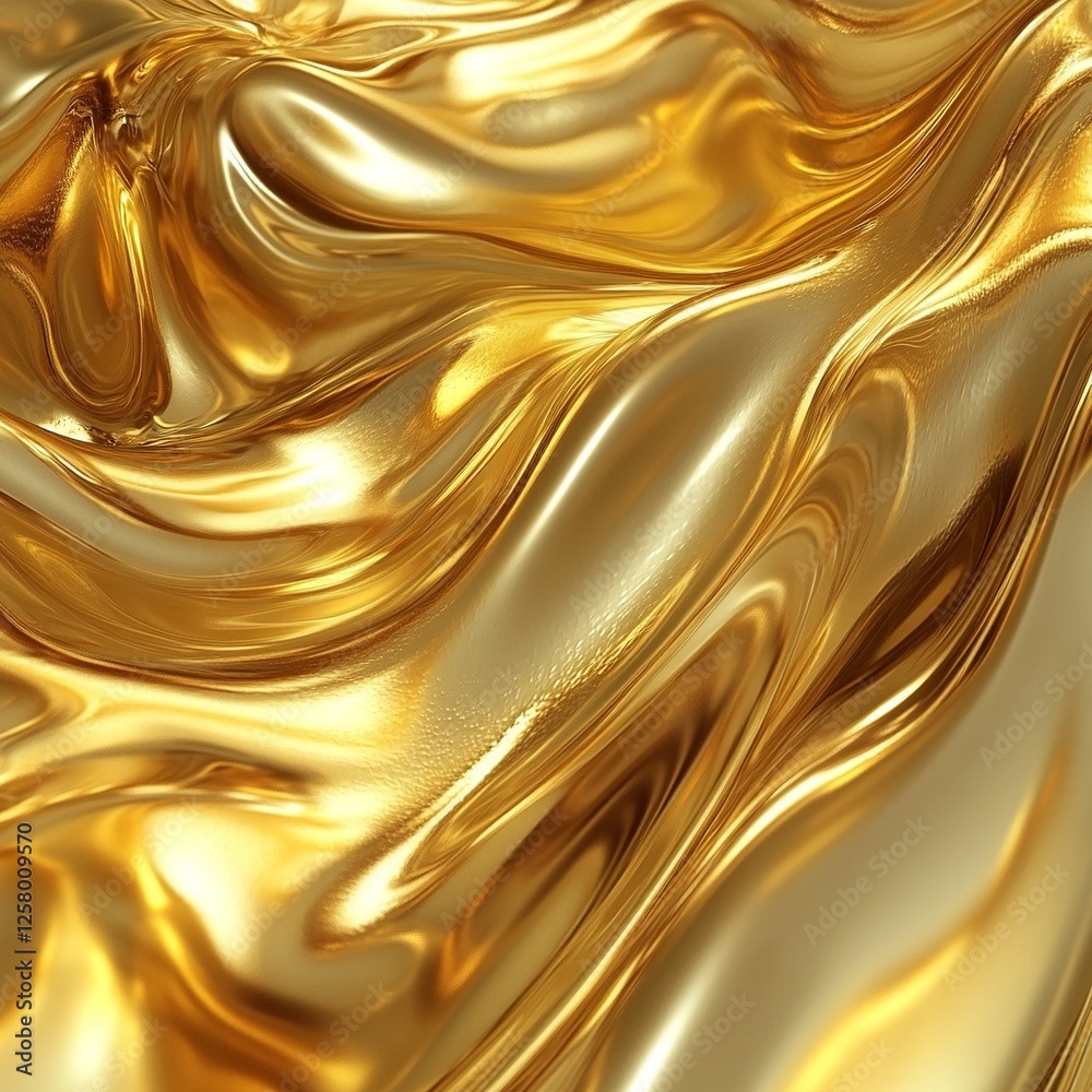 Poster golden liquid texture background with smooth, flowing waves and rich metallic shine. perfect for lux