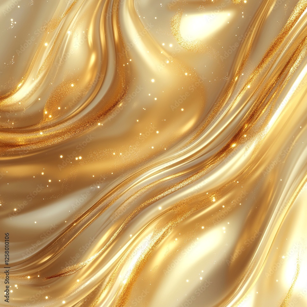 Poster golden liquid texture background with smooth, flowing waves and rich metallic shine. perfect for lux