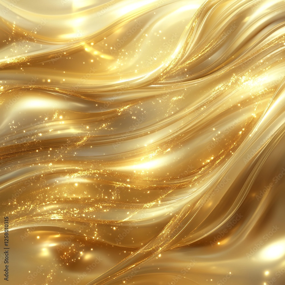 Poster golden liquid texture background with smooth, flowing waves and rich metallic shine. perfect for lux