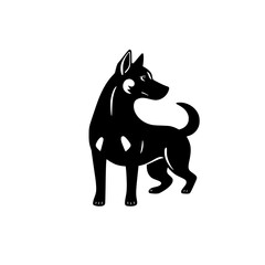 Black and White Dog Silhouette on White Background: A stylized representation of a dog against a white background, the dog looks a bit like a logo.