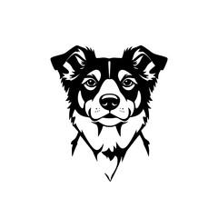 Black and white silhouette of a Border Collie's face, detailed outline, minimalist style, clean lines, high contrast.