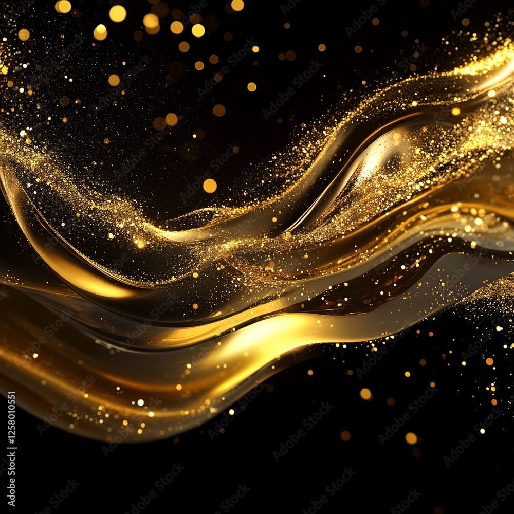 Poster golden liquid texture background with smooth, flowing waves and rich metallic shine. perfect for lux