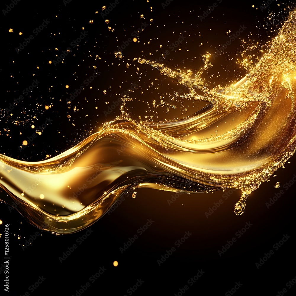 Poster golden liquid texture background with smooth, flowing waves and rich metallic shine. perfect for lux
